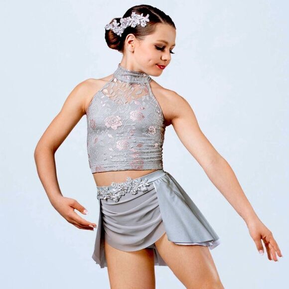Weissman dance costume 2 piece gray We Belong
13428 lace sequin child SC 6 - Picture 1 of 13